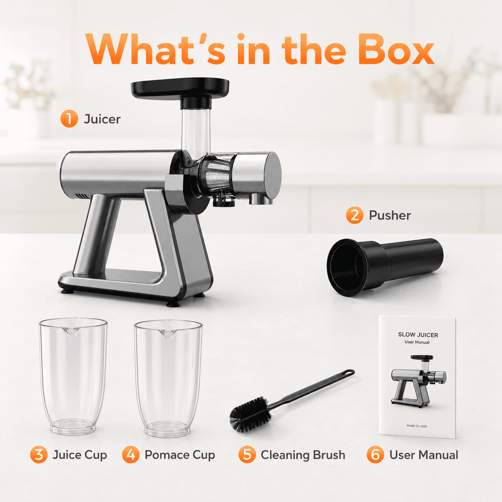 NICWIN Masticating Cold Press Juicer Machine, Slow Juice Extractor with Upgraded Fine Filter for Vegetables and Fruits, High Juice Yield & Easy to Clean, Gray