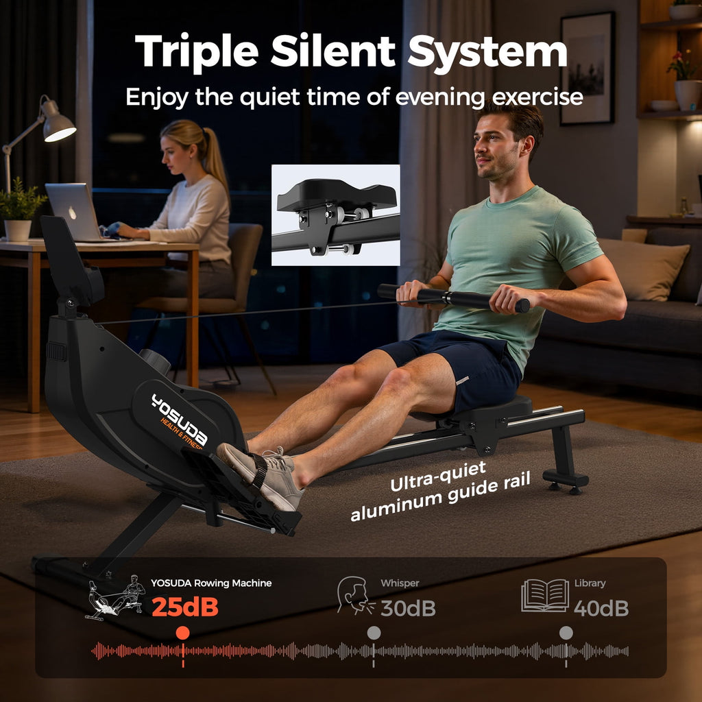 YOSUDA Magnetic Rowing Machine 350lbs Weight Capacity, Foldable Rower for Home Use with 16-Level Max 115lbs Adjustable Resistance and Bluetooth, Tablet Holder